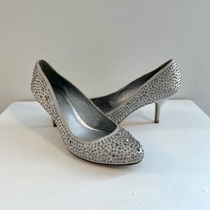 Aldo Silver Jewel Studded Closer Toe Heels
